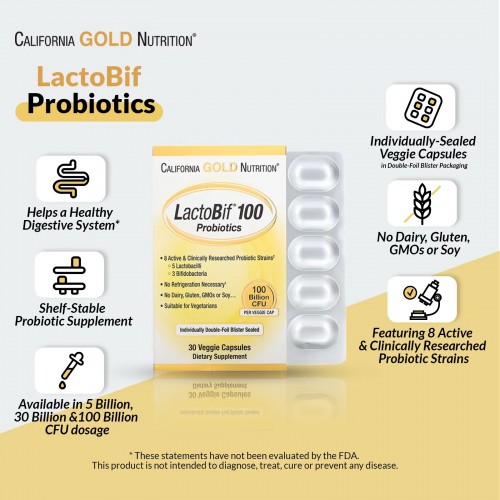 California Gold Nutrition, LactoBif, пробиотики, 30 млрд КОЕ, 60 вегетарианских капсул California Gold Nutrition, LactoBif, пробиотики, 30 млрд КОЕ, 60 вегетарианских капсул